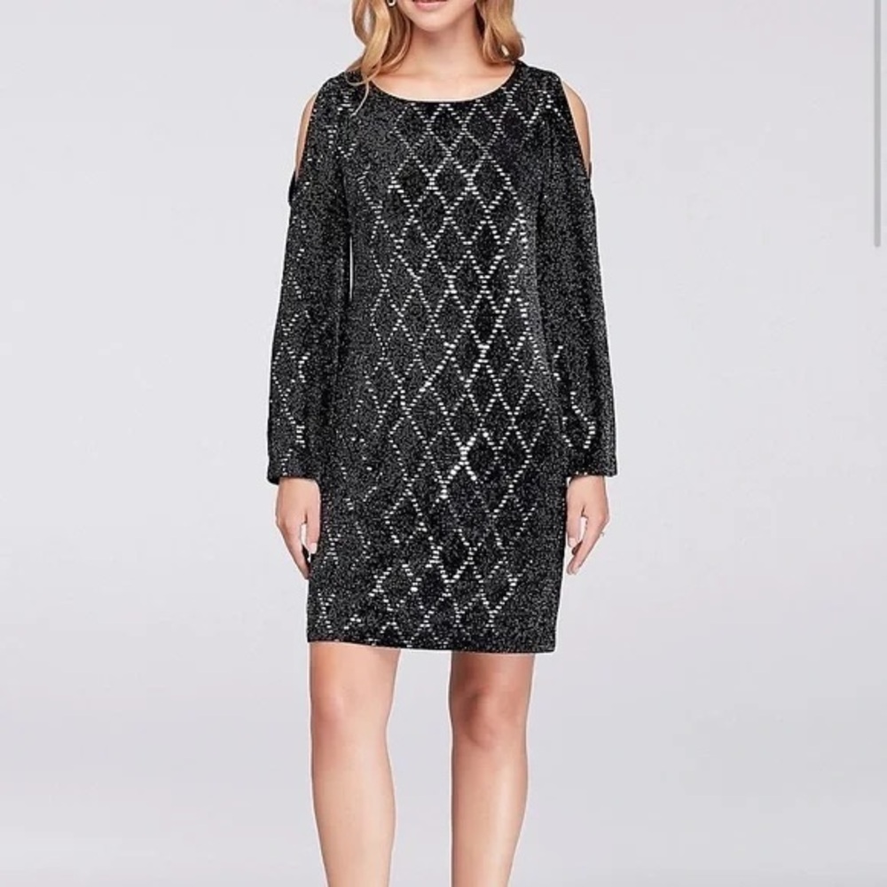 Jessica Howard Black Cold Shoulder Glamorous Sequin Formal Dress Plus Size 24W